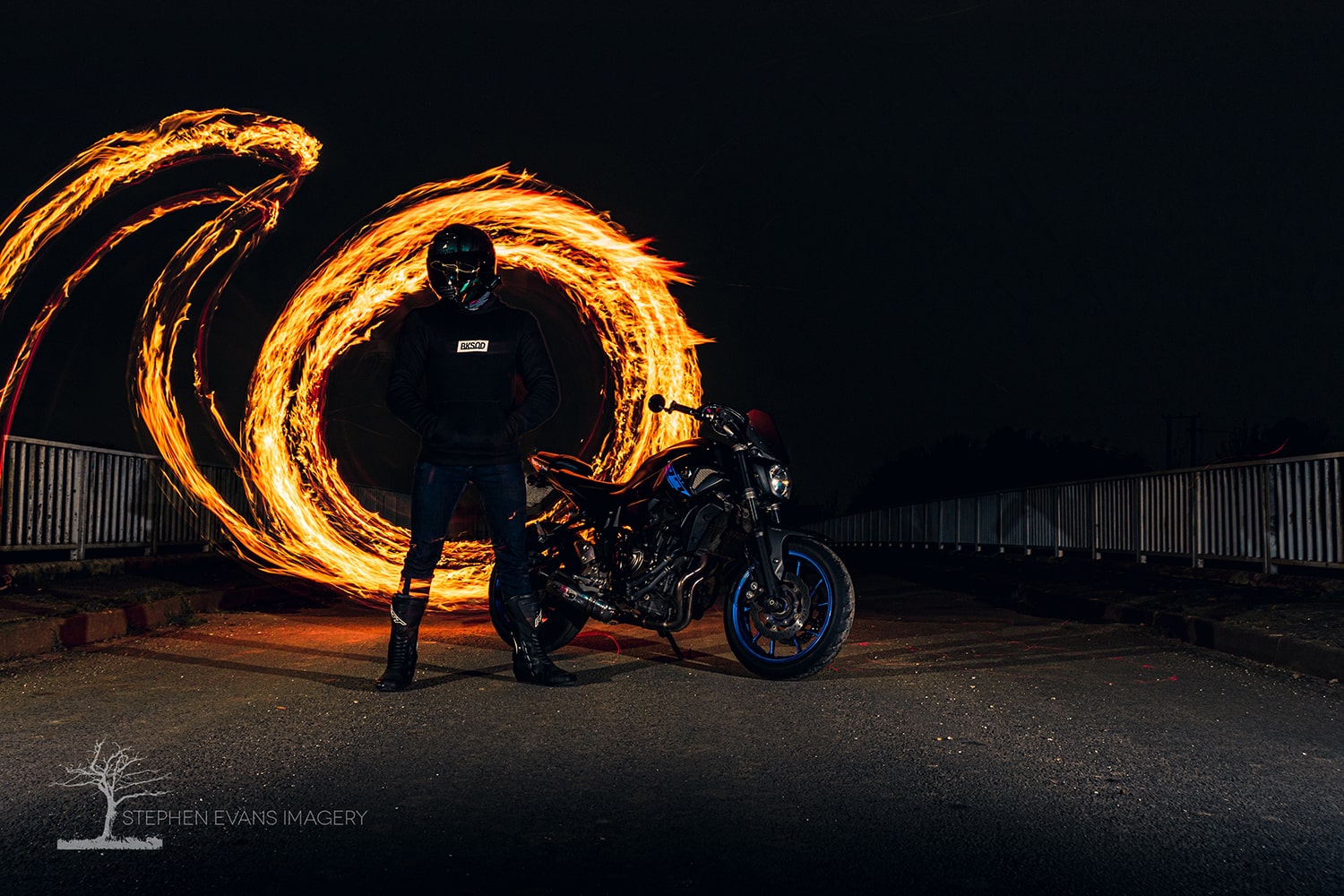 Ash motorbike photoshoot fire slow shutter speed